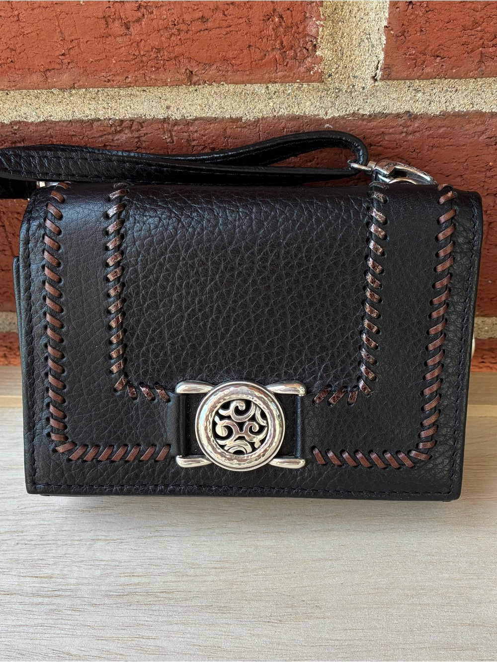 Brighton Barbados Autumn Petie Organizer Crossbody Black & Brown Stitch - Picture 4 of 6